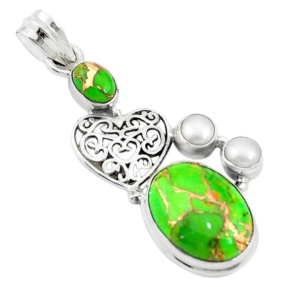 Green copper turquoise pearl 925 sterling silver pendant jewelry m44534