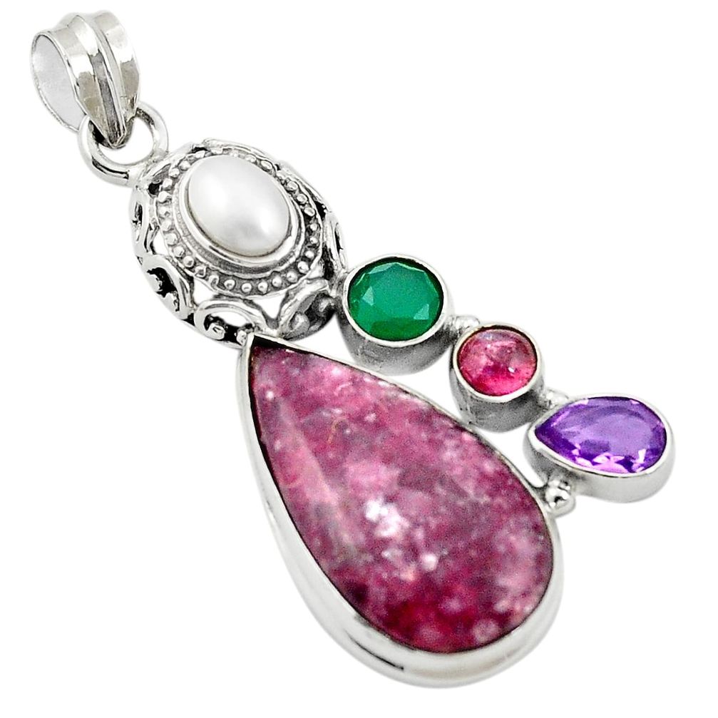 Natural purple lepidolite chalcedony 925 sterling silver pendant m44535