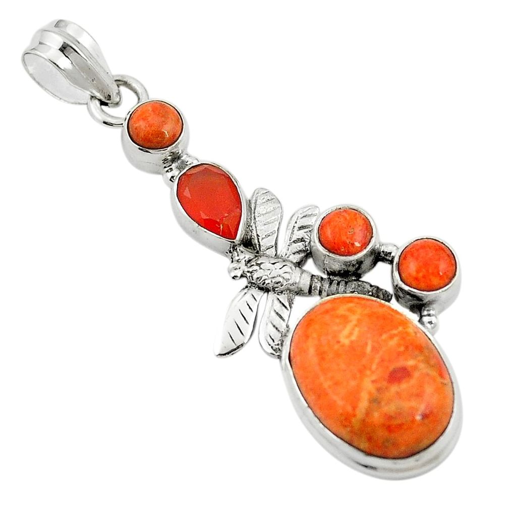 Red copper turquoise cornelian (carnelian) 925 silver dragonfly pendant m44555