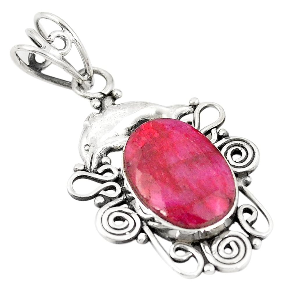 Natural red ruby 925 sterling silver pendant jewelry m45138