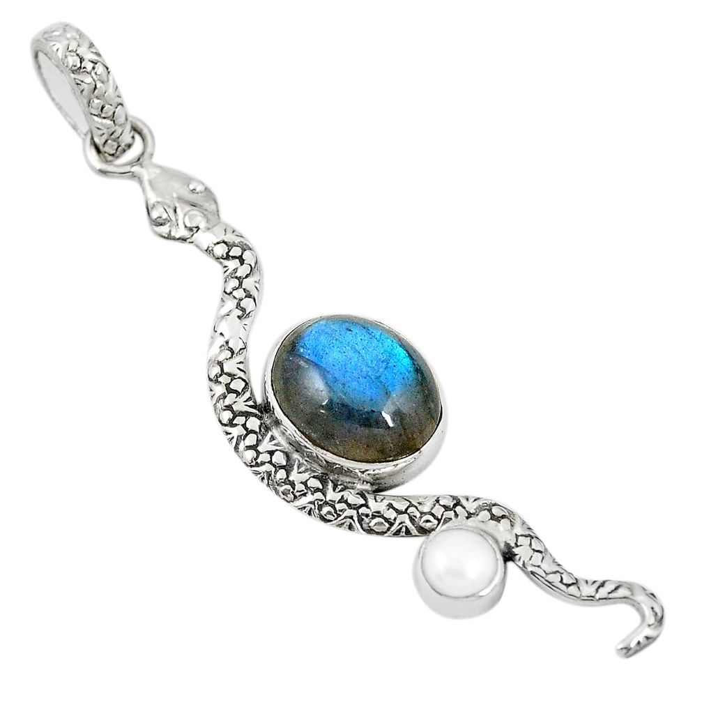 Natural blue labradorite pearl 925 sterling silver snake pendant m45167