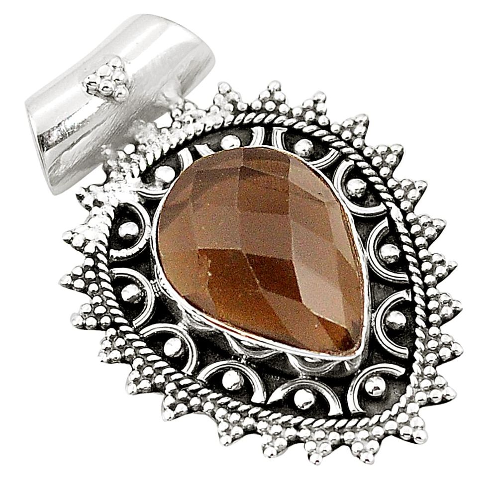Brown smoky topaz pear 925 sterling silver pendant jewelry m45233