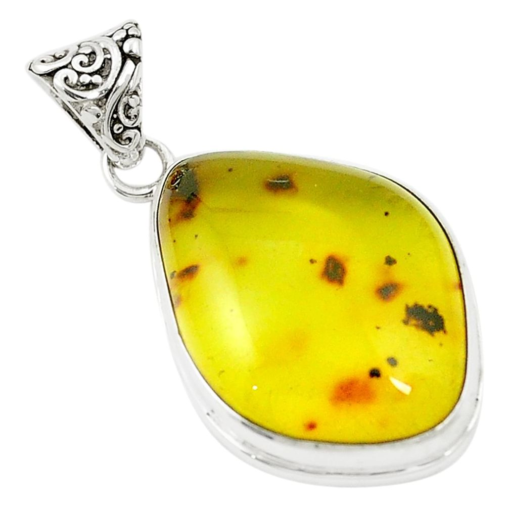 Natural green amber from colombia 925 sterling silver pendant m45277