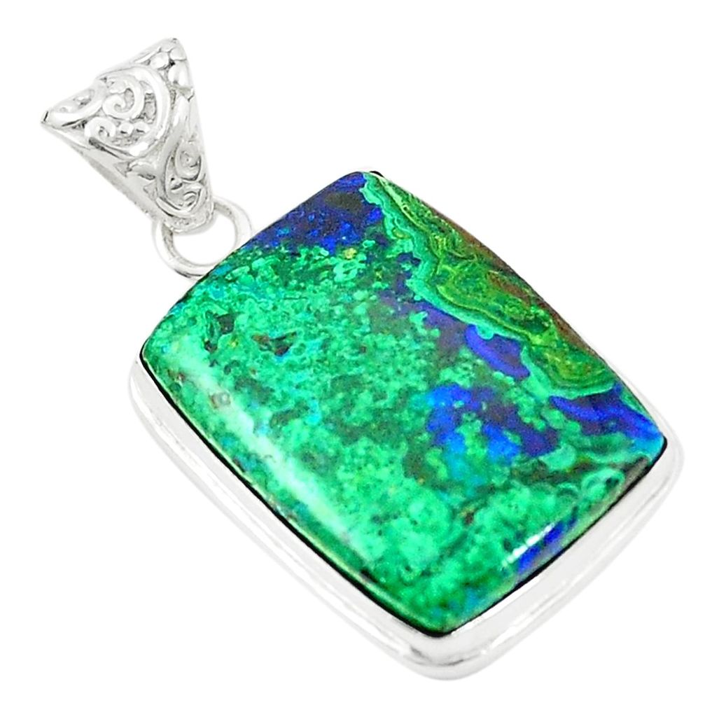 Natural green azurite malachite 925 sterling silver pendant m45283