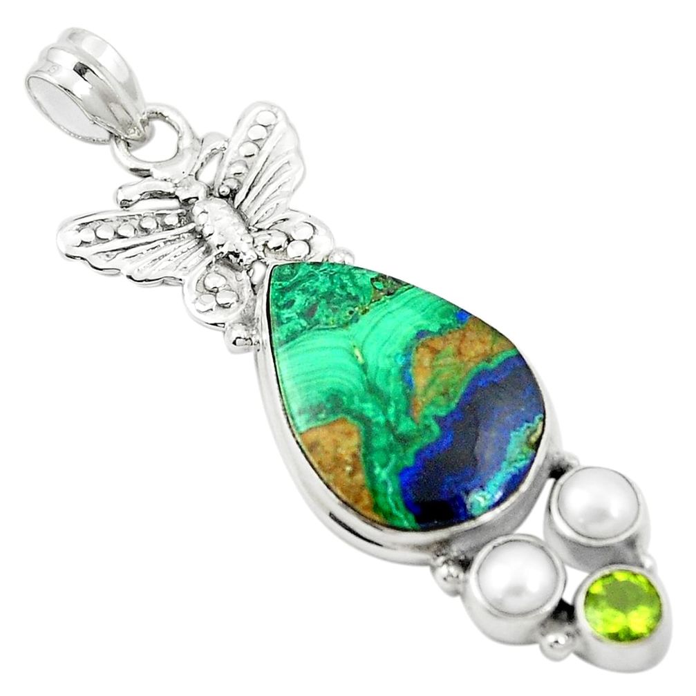 925 silver natural green azurite malachite pearl butterfly pendant m45320