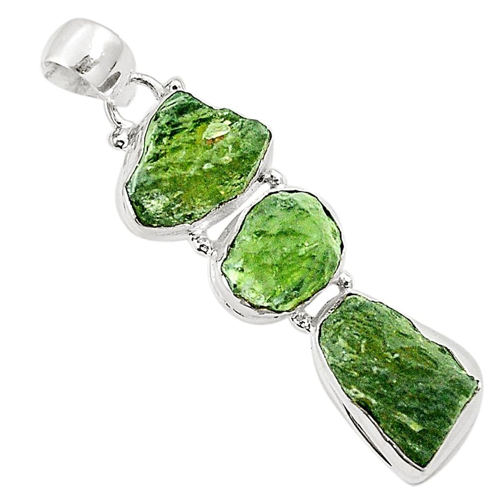 Natural green moldavite (genuine czech) 925 silver pendant jewelry m45387