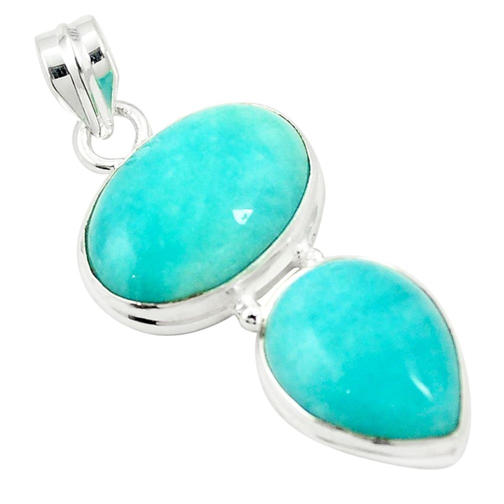 Natural green peruvian amazonite 925 sterling silver pendant m45523