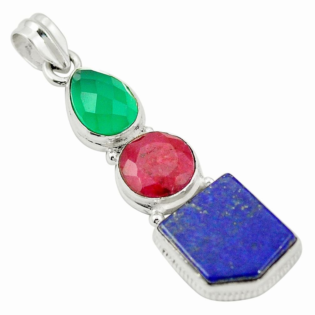 Natural red ruby lapis lazuli 925 sterling silver pendant jewelry m46541