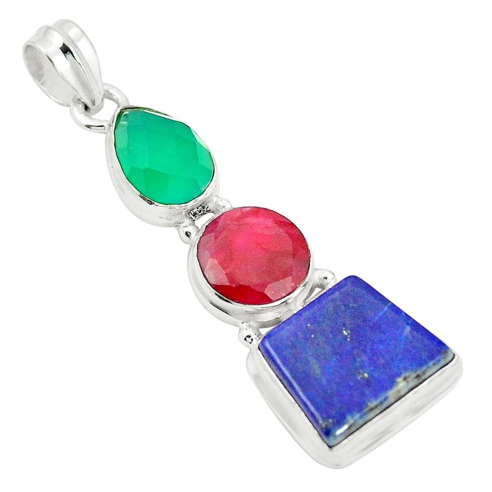 925 sterling silver natural red ruby lapis lazuli pendant jewelry m46544