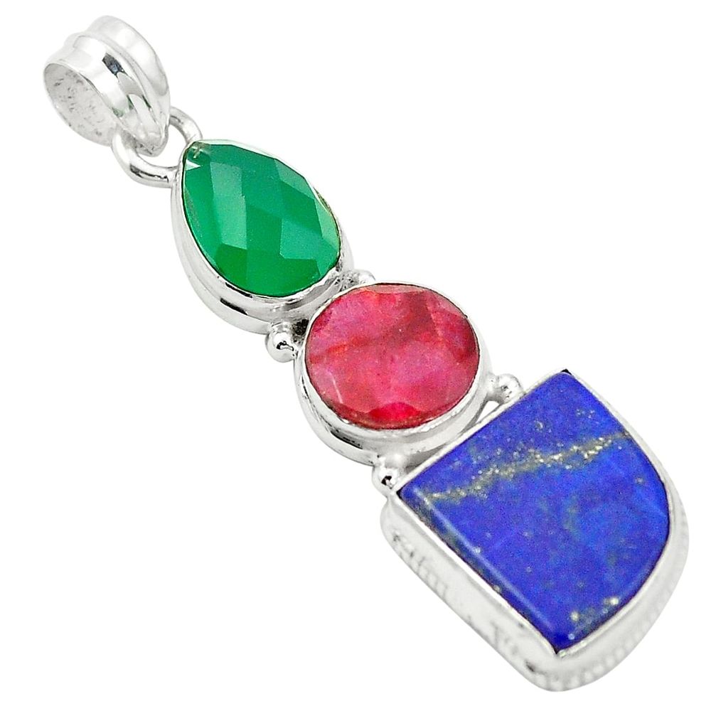 Natural red ruby lapis lazuli 925 sterling silver pendant jewelry m46548