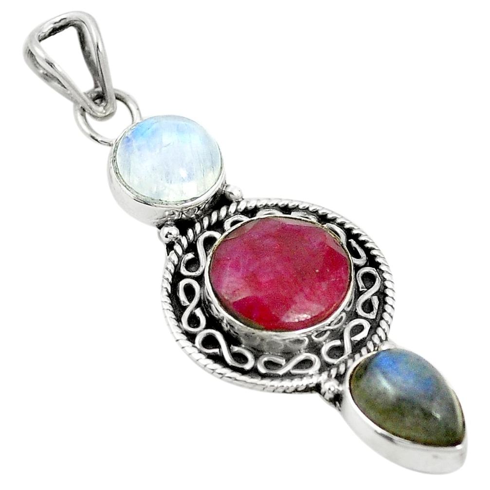 Natural red ruby labradorite 925 sterling silver pendant jewelry m46570