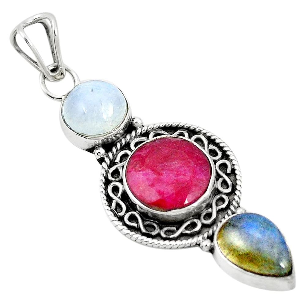 Natural red ruby labradorite 925 sterling silver pendant jewelry m46580