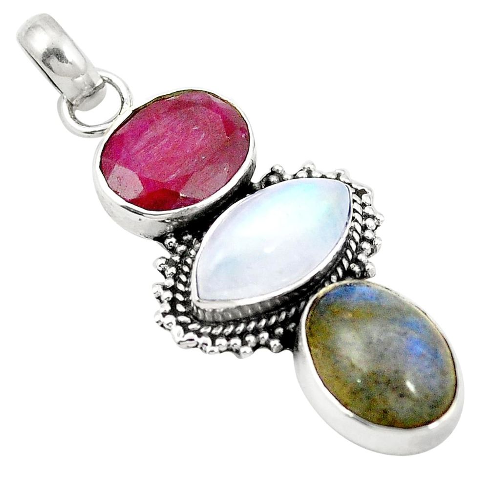 Natural red ruby labradorite 925 sterling silver pendant jewelry m46584