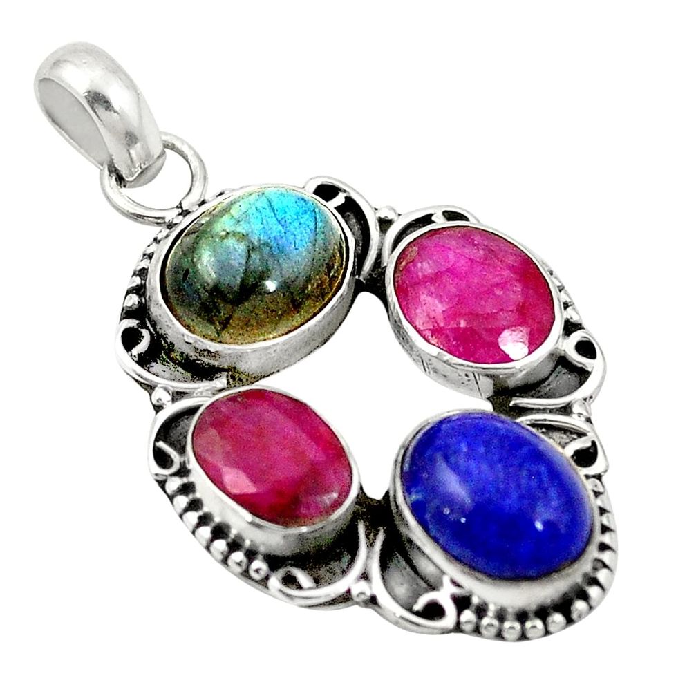 Natural red ruby labradorite 925 sterling silver pendant jewelry m46599