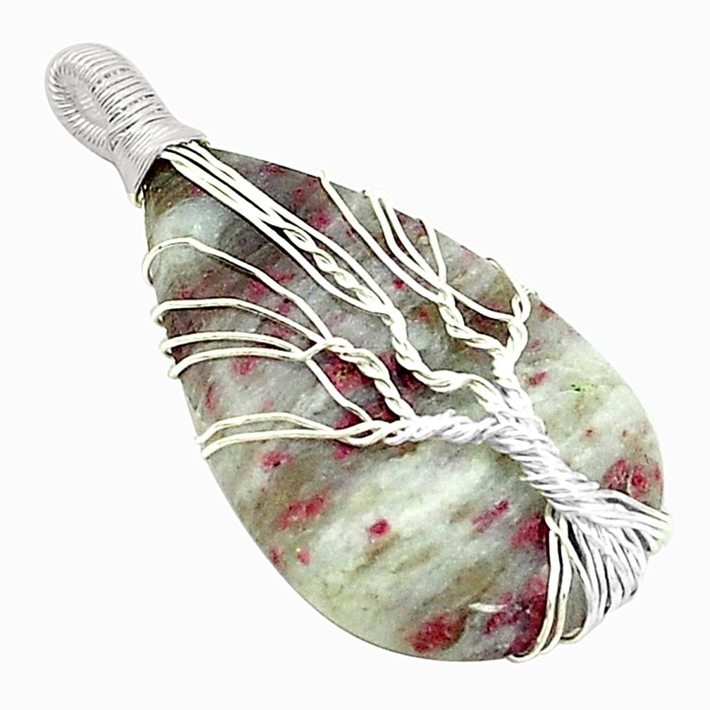 Natural purple lepidolite 925 sterling silver tree of life pendant m46823