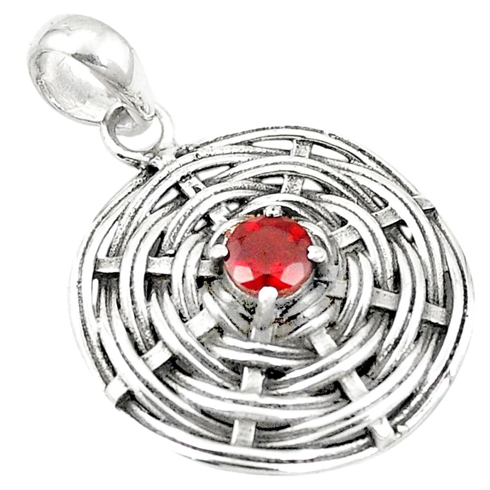 Natural red garnet round 925 sterling silver pendant jewelry m46843