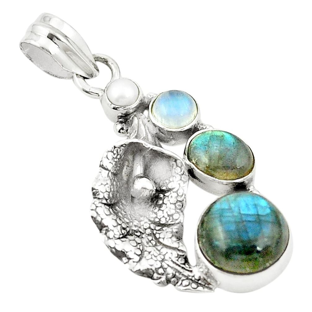 Natural blue labradorite 925 silver deltoid leaf pendant jewelry m46851