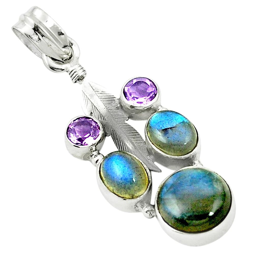 Natural blue labradorite amethyst 925 sterling silver pendant m46859