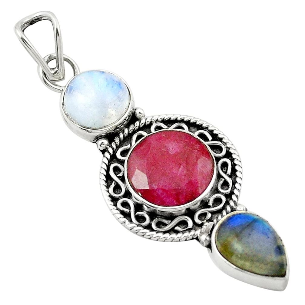 Natural red ruby labradorite 925 sterling silver pendant jewelry m47301