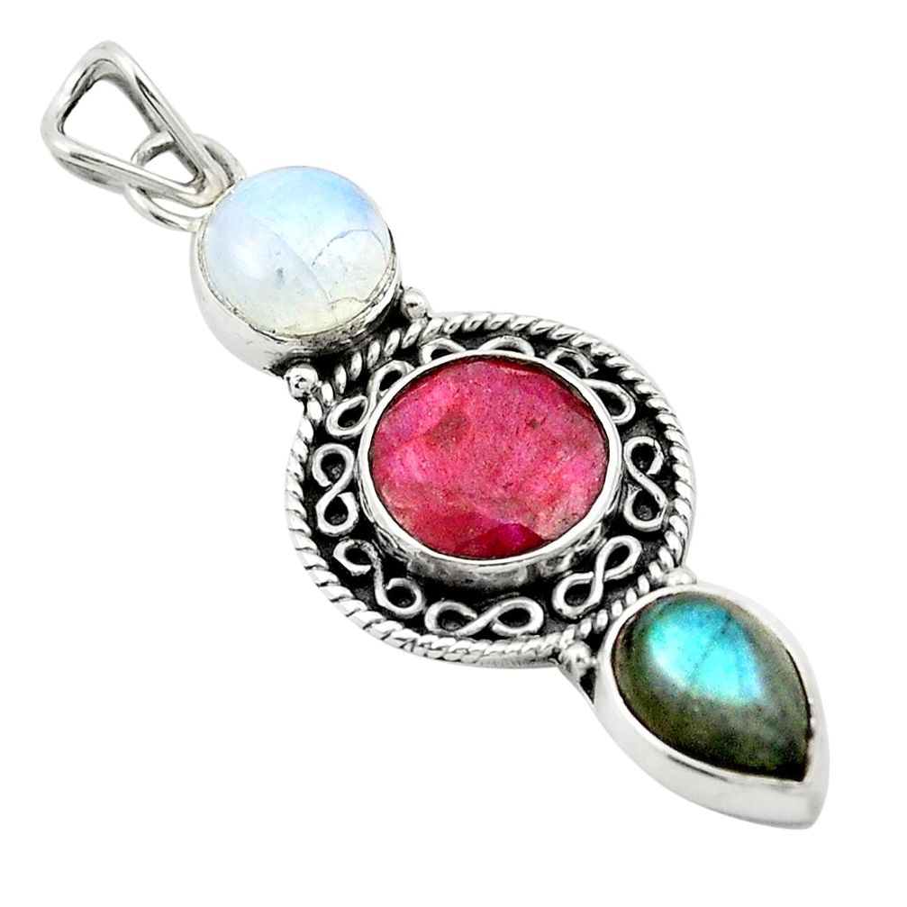 Natural red ruby labradorite 925 sterling silver pendant jewelry m47302