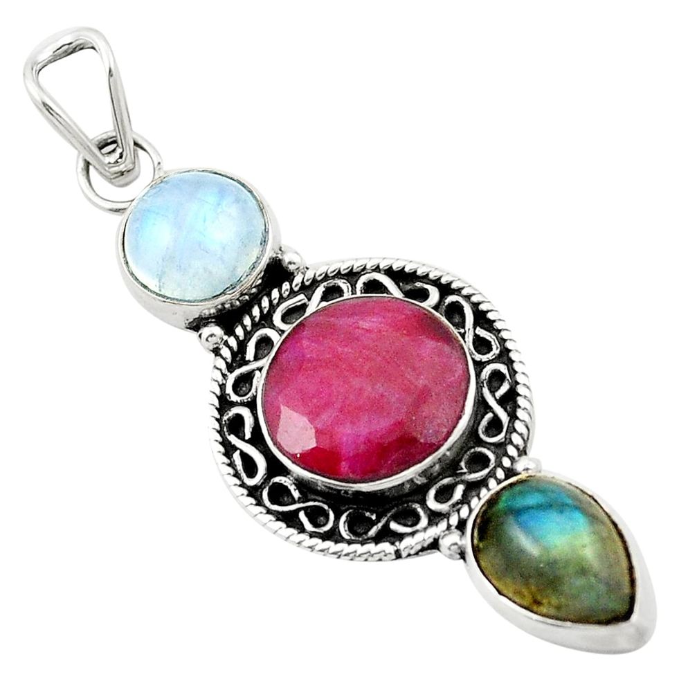 Natural red ruby labradorite 925 sterling silver pendant jewelry m47309