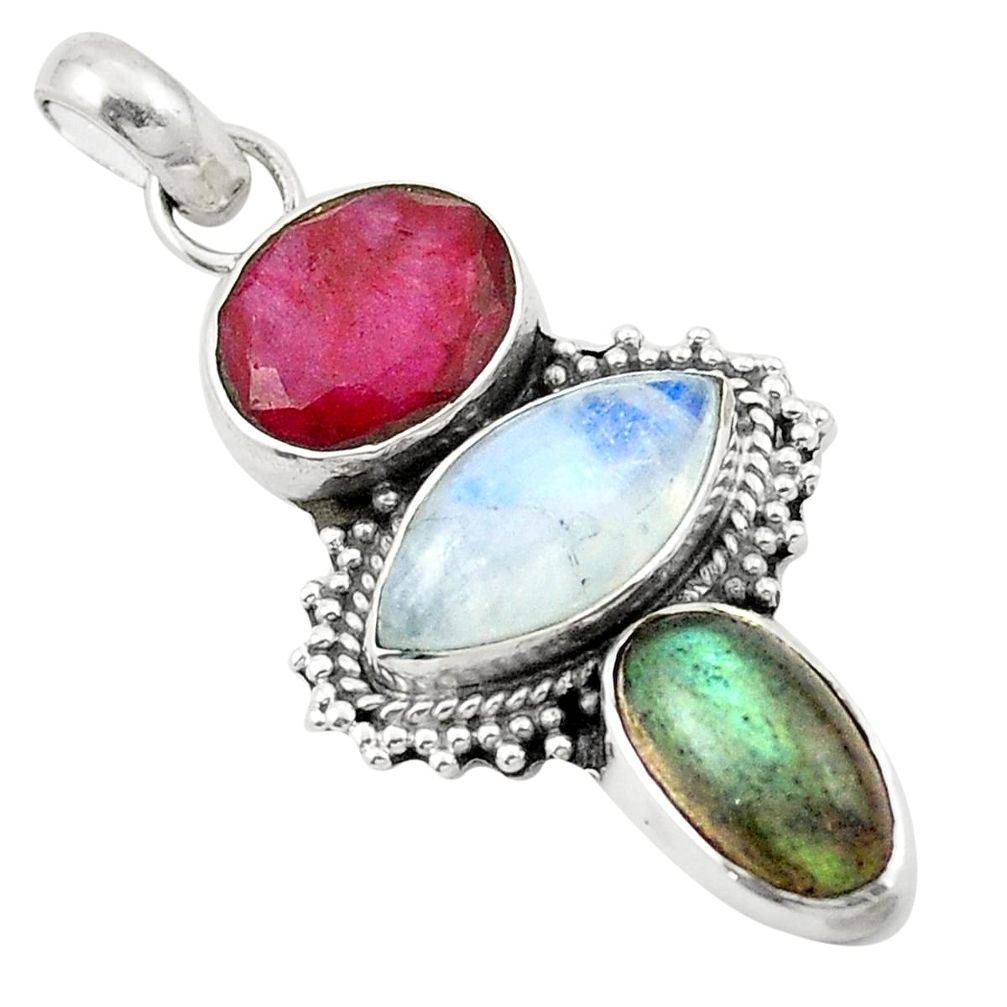 925 sterling silver natural red ruby blue labradorite pendant jewelry m47311