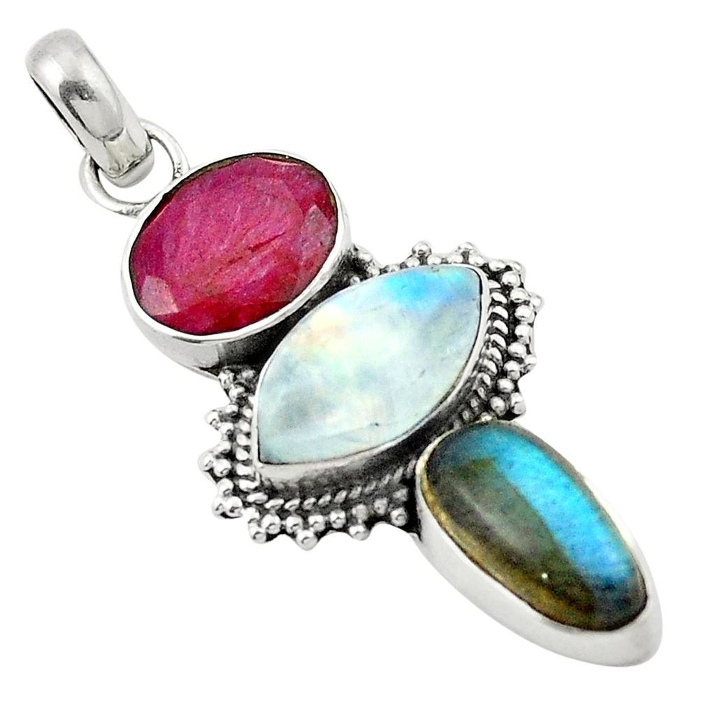 925 sterling silver natural red ruby labradorite pendant jewelry m47319