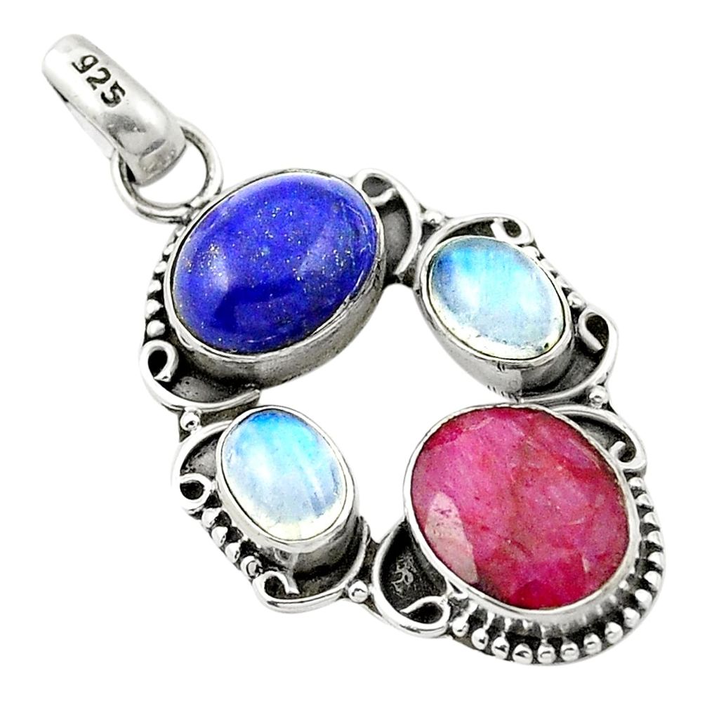 Natural red ruby lapis lazuli 925 sterling silver pendant jewelry m47341