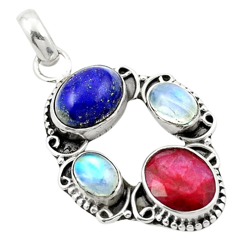 Natural red ruby lapis lazuli 925 sterling silver pendant jewelry m47344