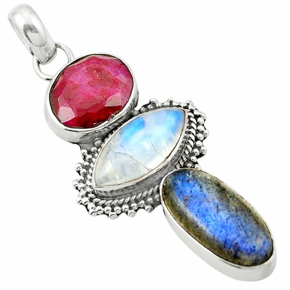 Natural red ruby labradorite 925 sterling silver pendant jewelry m47352