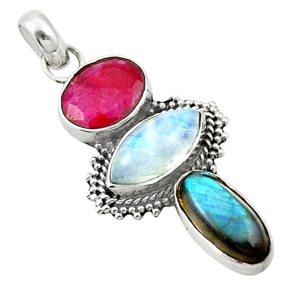 Natural red ruby labradorite 925 sterling silver pendant jewelry m47356