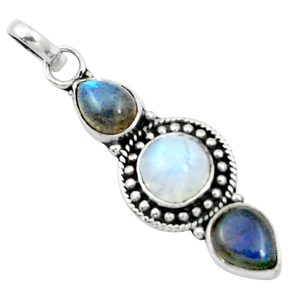 Natural rainbow moonstone labradorite 925 sterling silver pendant m47558