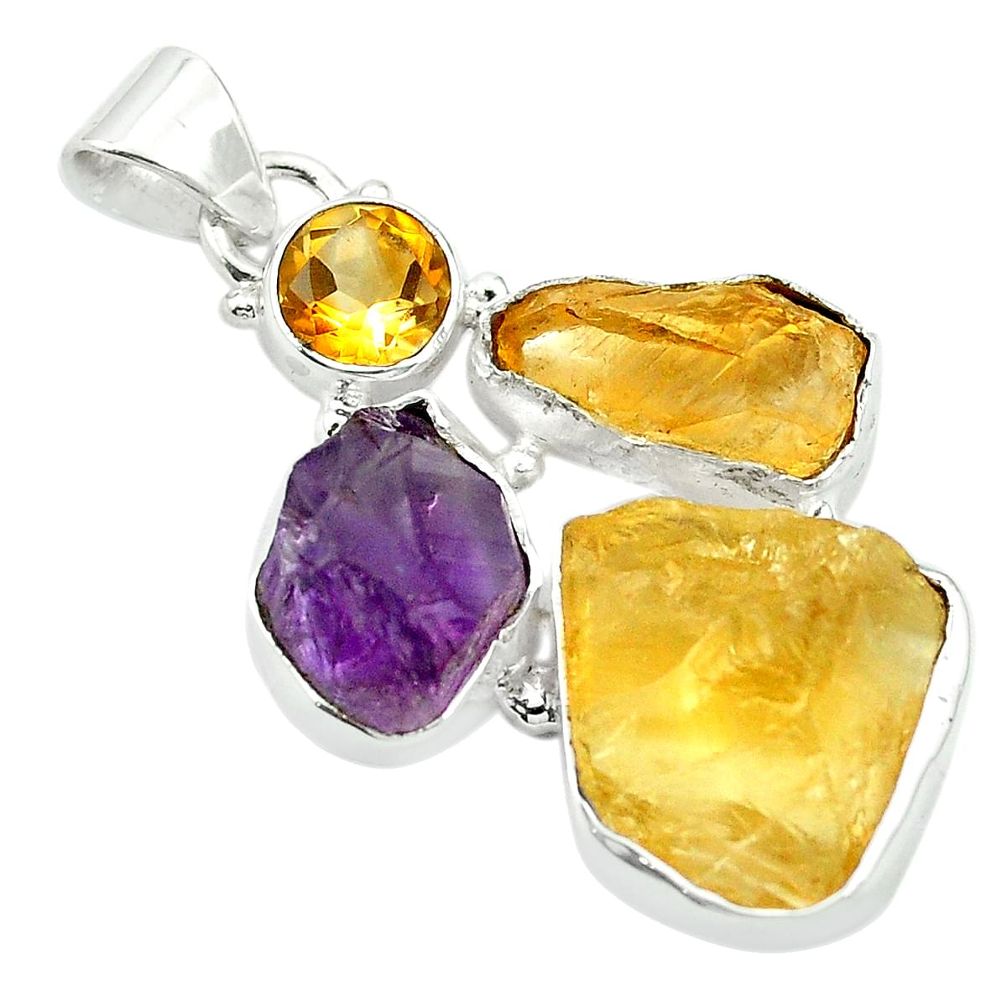 Yellow citrine rough amethyst rough 925 sterling silver pendant m47855