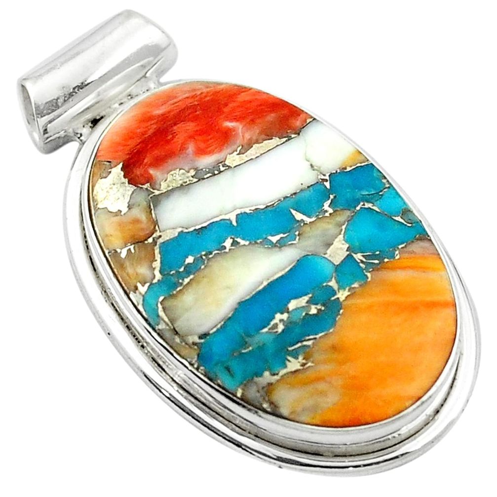 Multi color spiny oyster arizona turquoise 925 silver pendant m47867