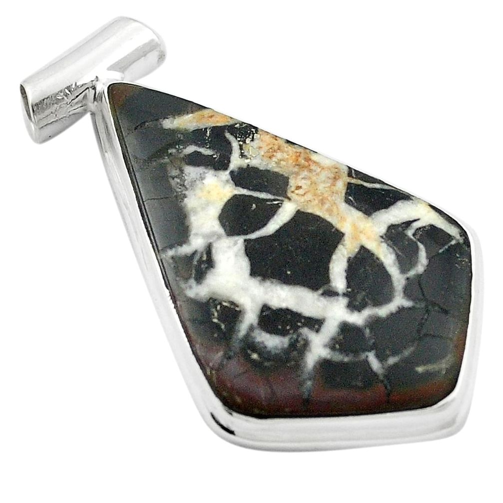 925 sterling silver natural black septarian gonads pendant jewelry m47884