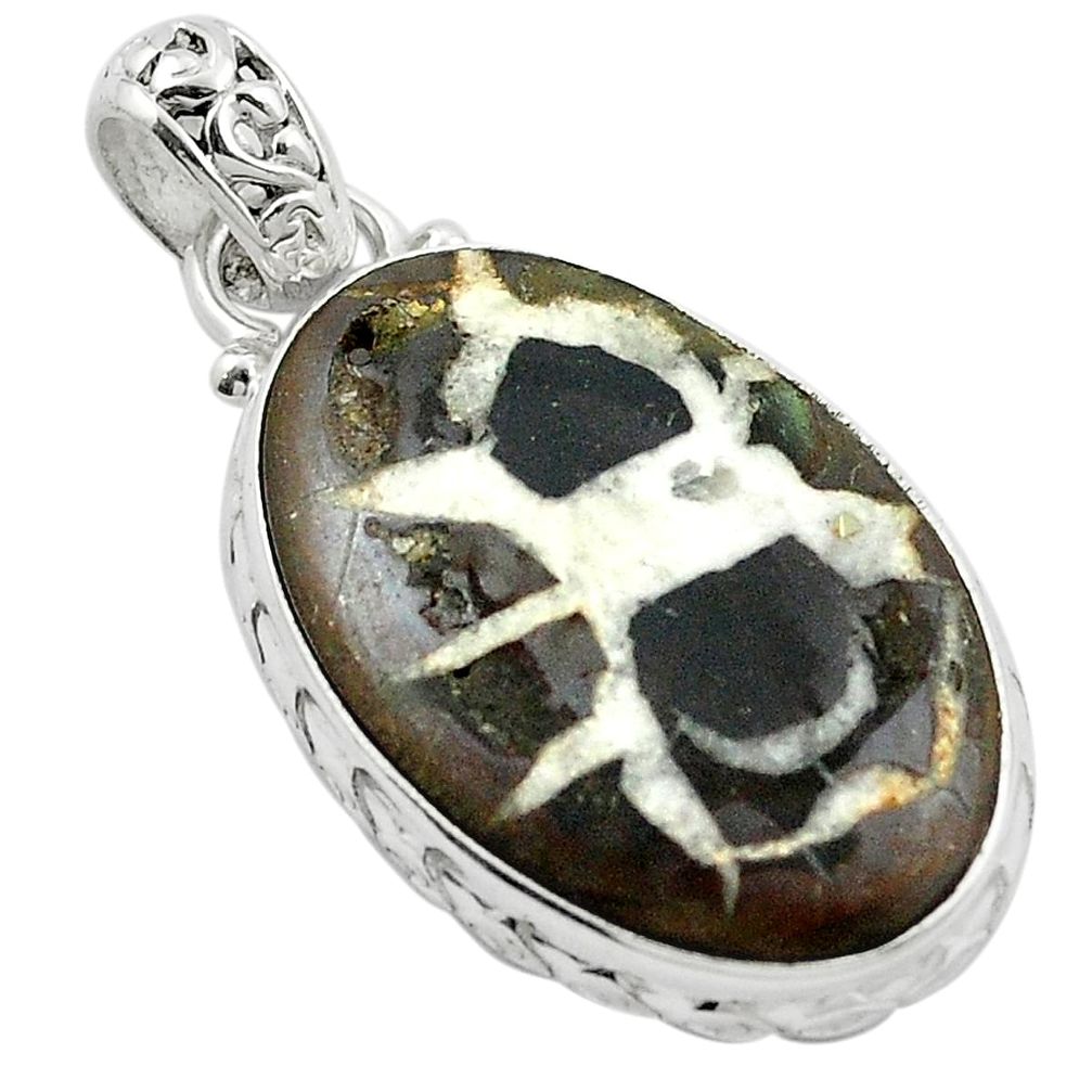 Natural black septarian gonads 925 sterling silver pendant jewelry m47889