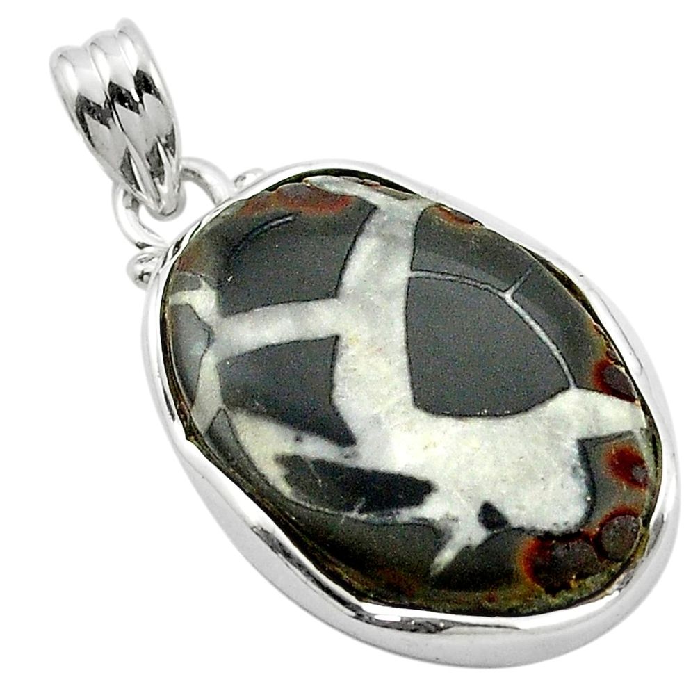 Natural black septarian gonads 925 sterling silver pendant jewelry m47891