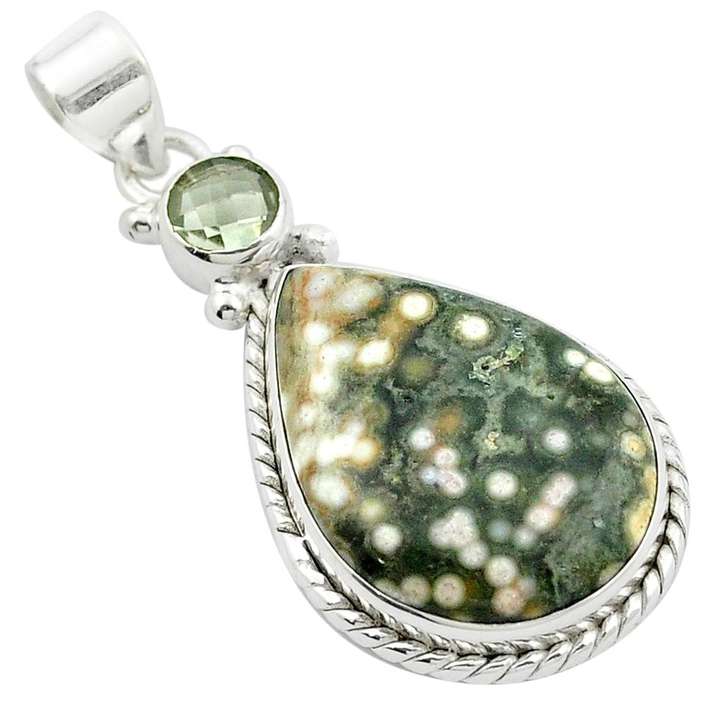 Natural multi color ocean sea jasper (madagascar) 925 silver pendant m47901