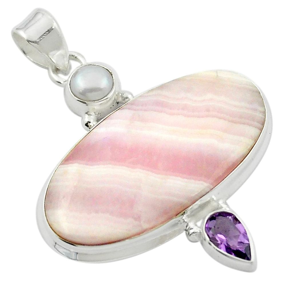 Natural pink lace agate amethyst pearl 925 sterling silver pendant m47921