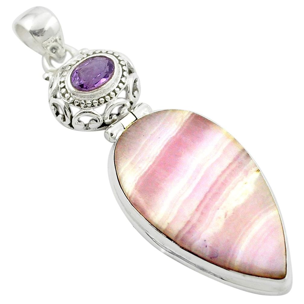 Natural pink lace agate amethyst 925 sterling silver pendant m47937