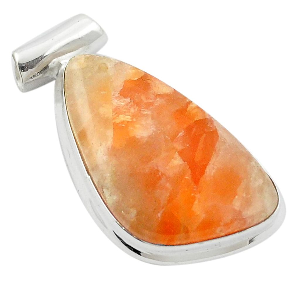 Natural orange calcite 925 sterling silver pendant jewelry m47944