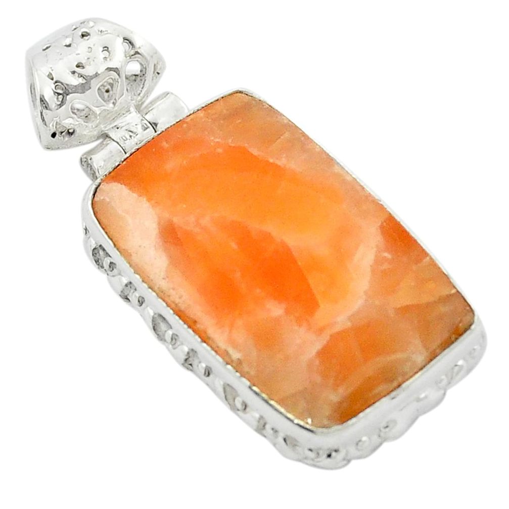 Natural orange calcite 925 sterling silver pendant jewelry m47949