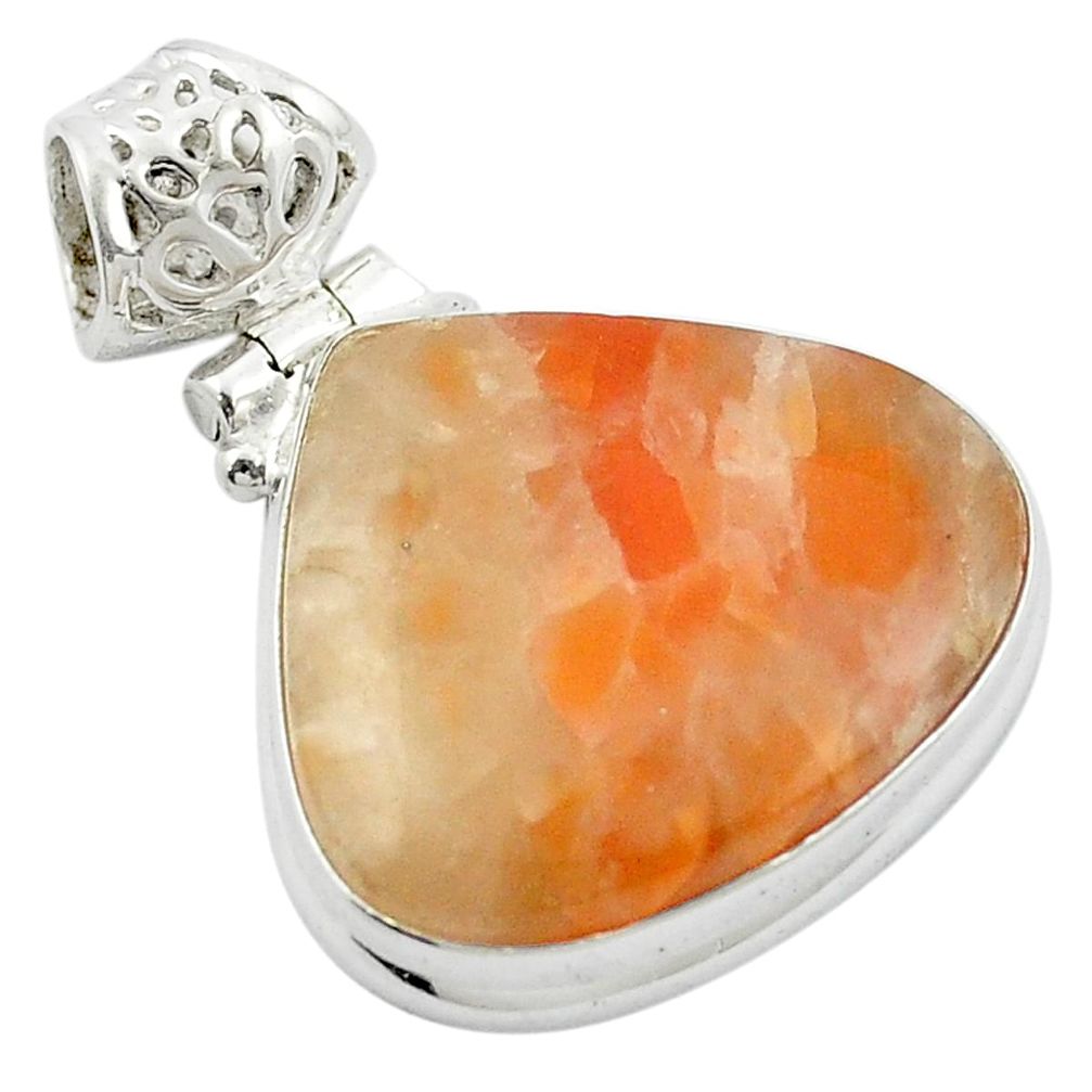 Natural orange calcite 925 sterling silver pendant jewelry m47952