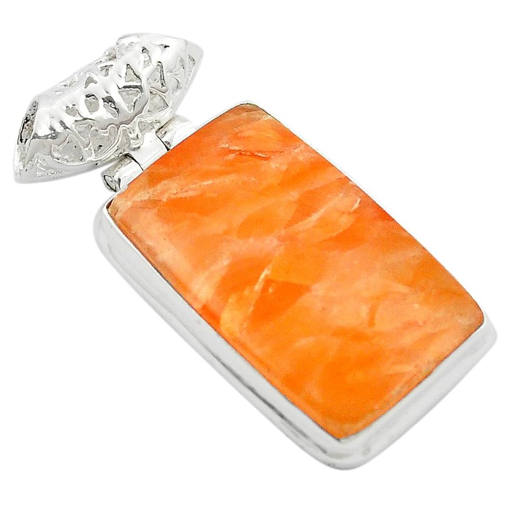 Natural orange calcite 925 sterling silver pendant jewelry m47953