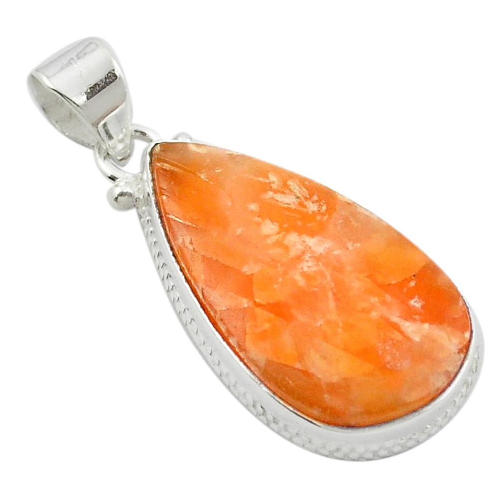 925 sterling silver natural orange calcite pear pendant jewelry m47956