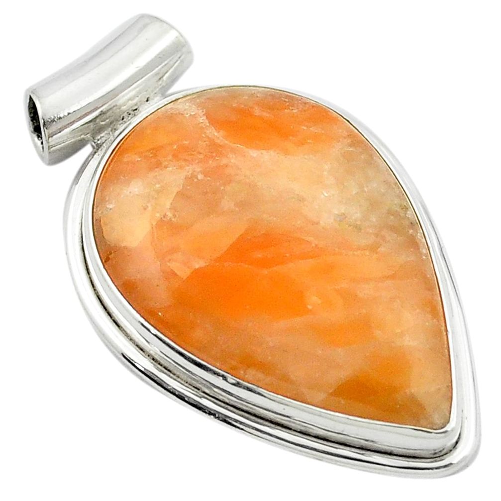 Natural orange calcite 925 sterling silver pendant jewelry m47958