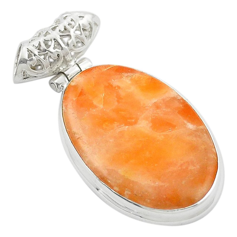 925 sterling silver natural orange calcite oval pendant jewelry m47960