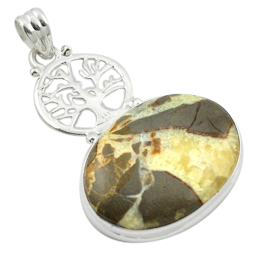 Natural septarian nodules (dragon stone) 925 silver tree of life pendant m47964