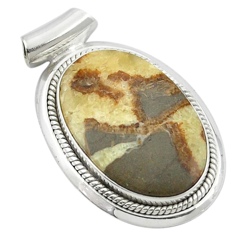 Natural brown septarian nodules (dragon stone) 925 silver pendant m47971