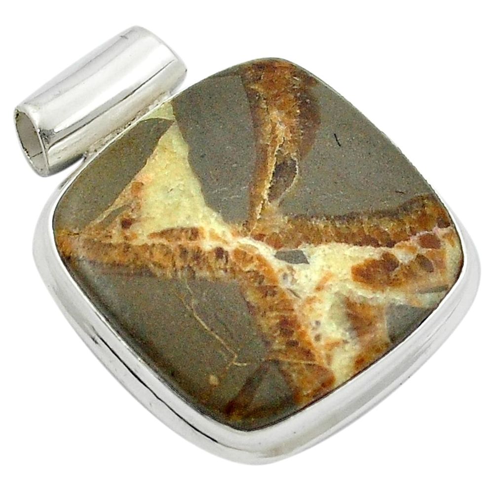 Natural brown septarian nodules (dragon stone) 925 silver pendant m47974